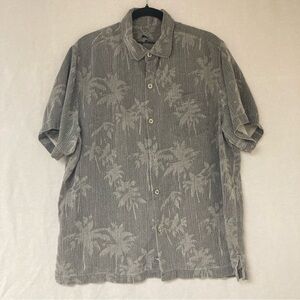 Tommy Bahama Men’s Palm Print Casual Button Down Shirt Silk Gray Hawaiian Sz L